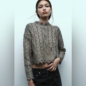 NWT Zara Cable Knit Women’s Metallic Crop Sweater rey/Blue Size Large